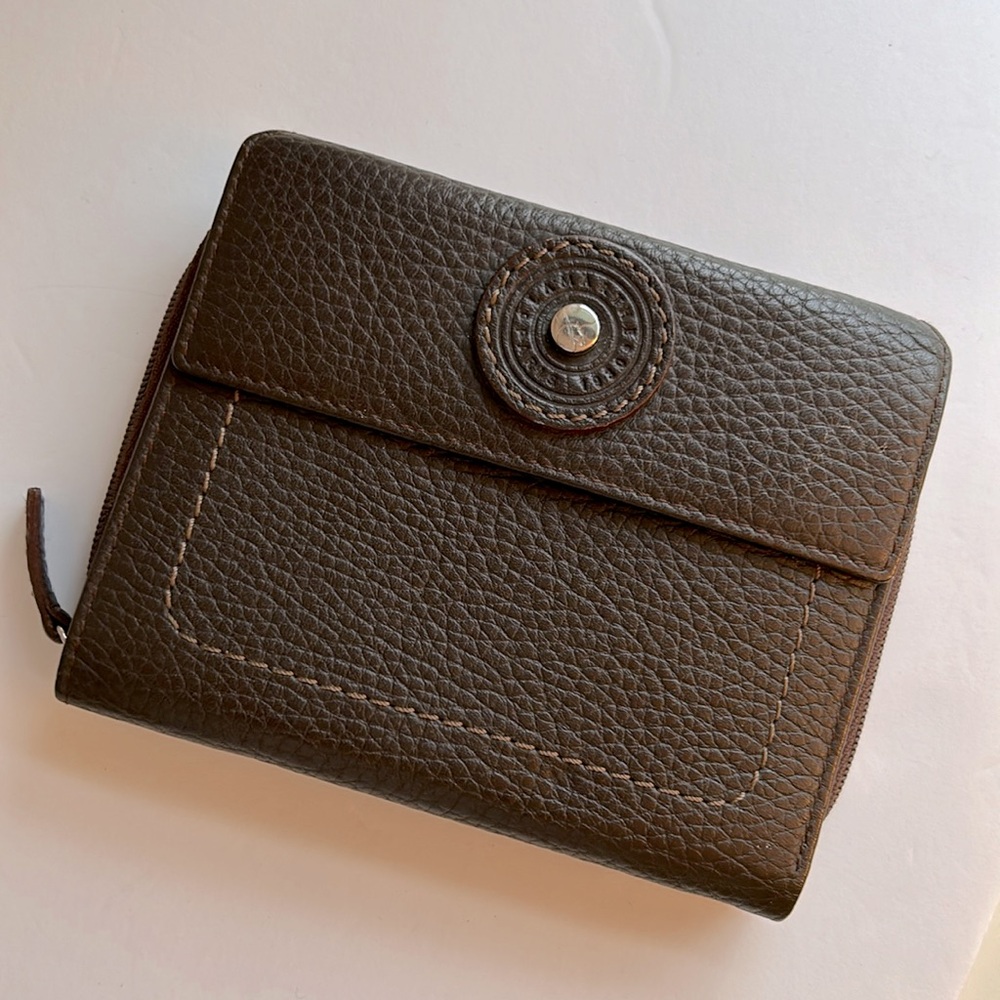 Lamarthe Paris Compact Wallet in Brown Pebbled Leather